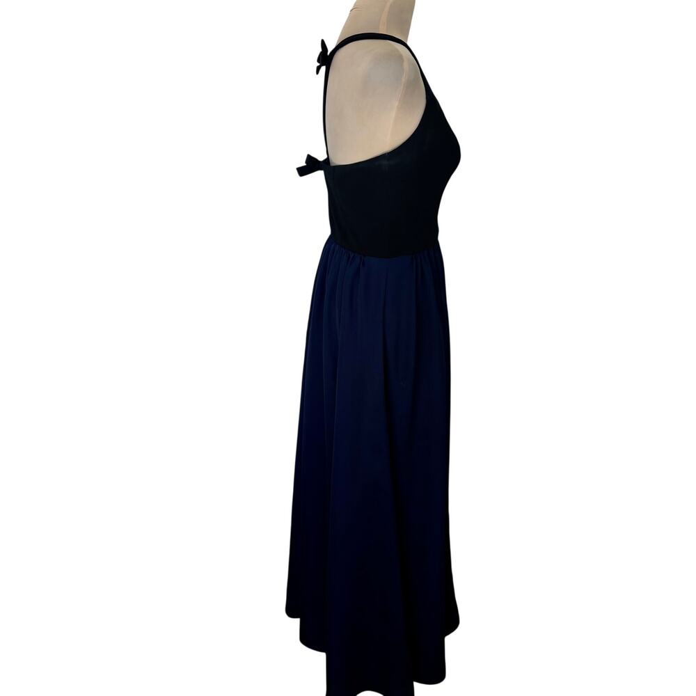 WHITE by Vera Wang Bow Back Satin Knit Halter Gown Dress Navy Black Luxury Prom - Picture 6 of 9